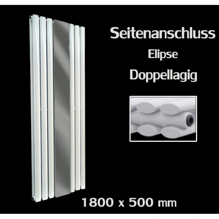 Spiegel Paneelheizkörper 1800x553 Doppellagig Weiß Ellipse Seitenanschluss